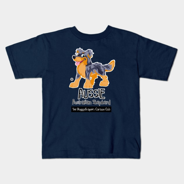 Aussie CartoonClub - Merle & Tan Kids T-Shirt by DoggyGraphics